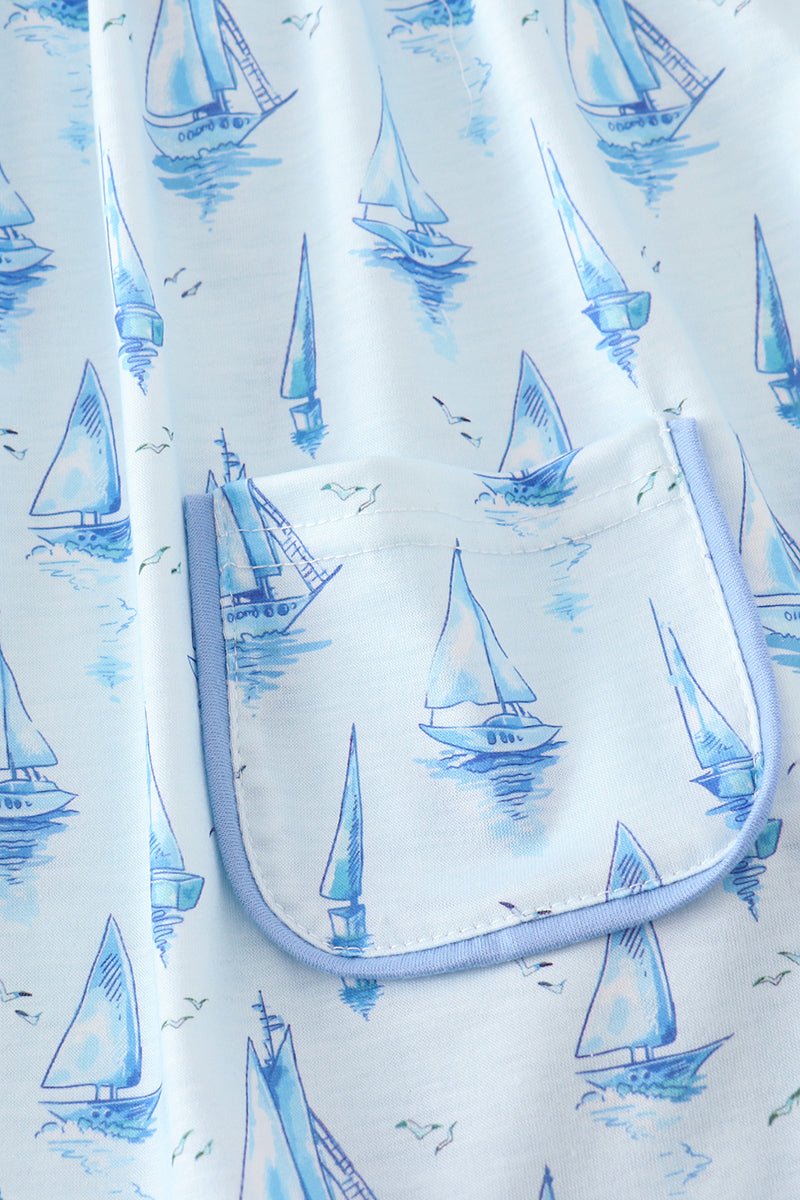 Blue sailboat print girl set - Giggles with Grace