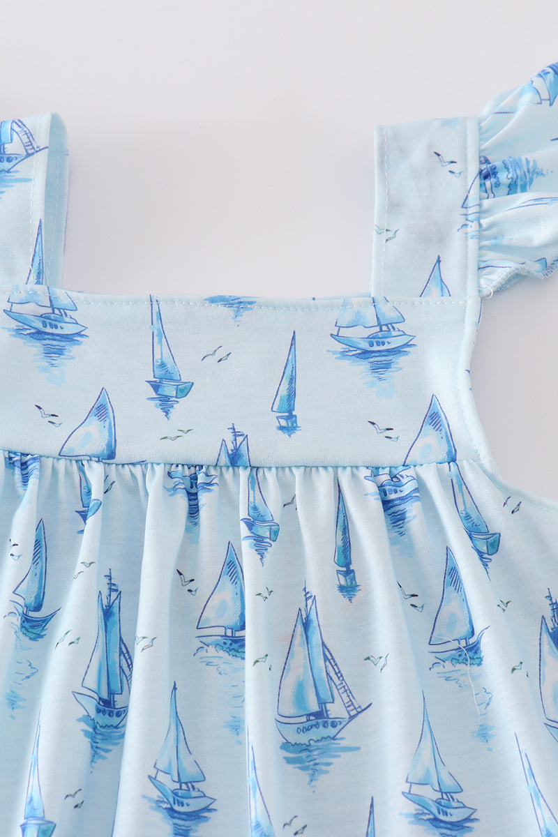 Blue sailboat print girl set - Giggles with Grace