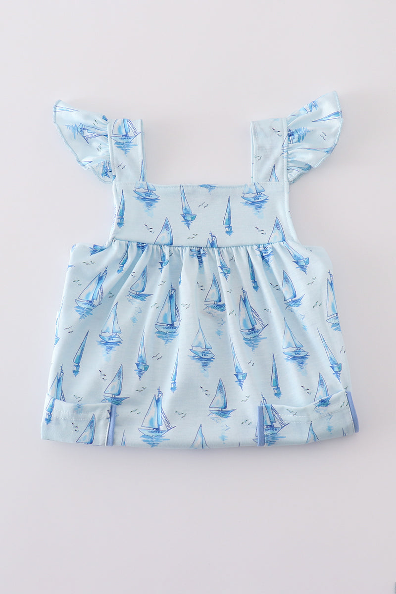 Blue sailboat print girl set - Giggles with Grace