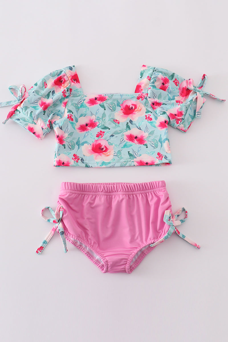 Blushing rose garden print girl 2pc swimsuit - Giggles with Grace