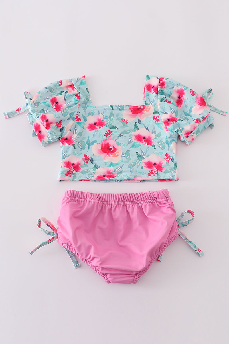 Blushing rose garden print girl 2pc swimsuit - Giggles with Grace