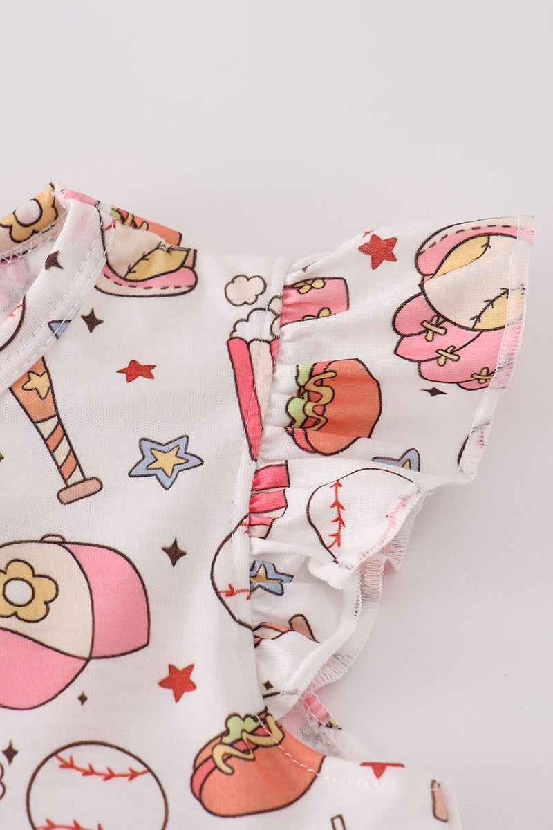 Pink baseball print girl dress - Giggles with Grace