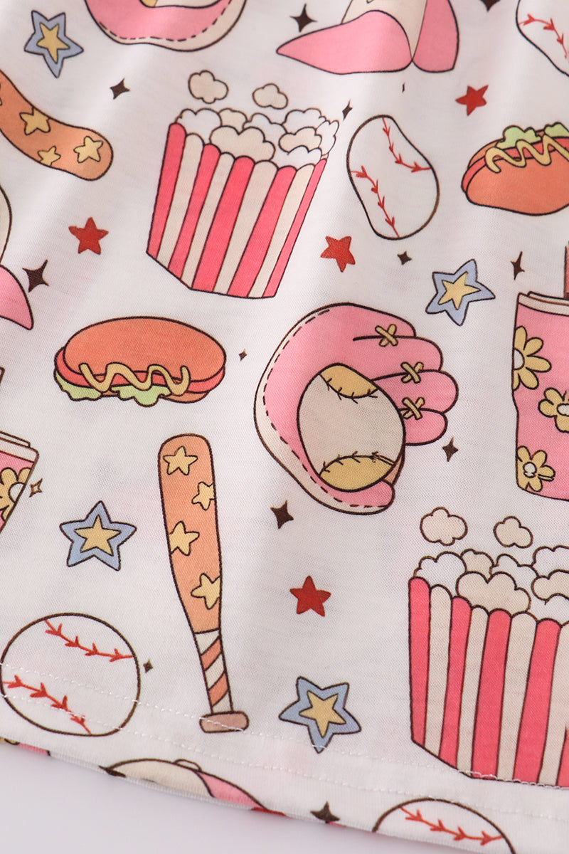 Pink baseball print girl dress - Giggles with Grace