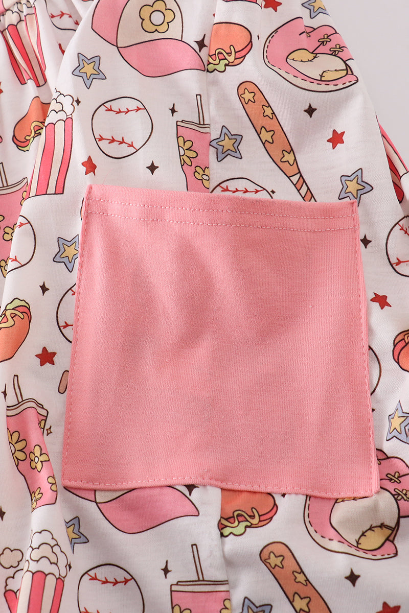Pink baseball print girl dress - Giggles with Grace