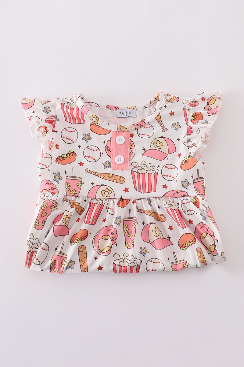Pink baseball print girl dress - Giggles with Grace