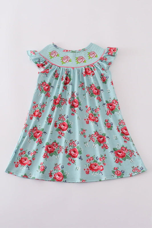 Rosebud bliss print smocked girl dress - Giggles with Grace