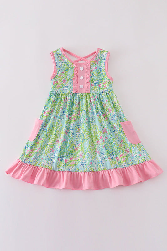 Meadow breeze print girl ruffle dress - Giggles with Grace