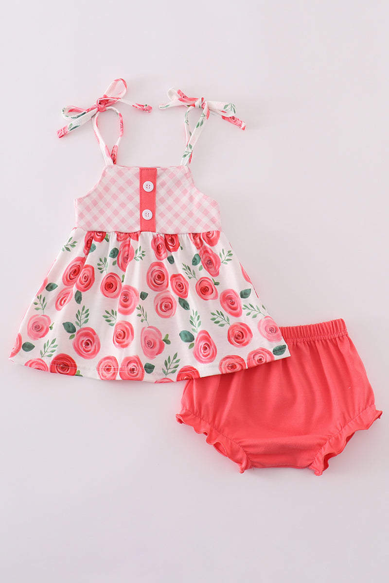 Pink floral print girl bloomer set - Giggles with Grace