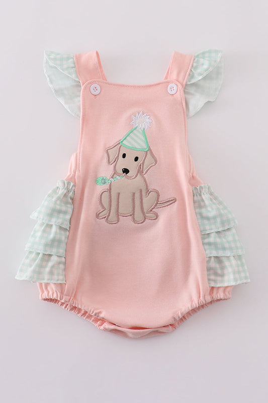 Pink puppy birthday applique girl bubble - Giggles with Grace