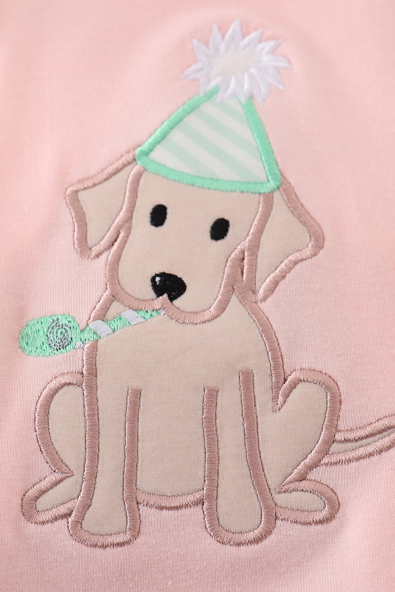 Pink puppy birthday applique girl bubble - Giggles with Grace