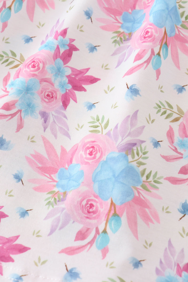 Blue petal meadow embroidery girl set - Giggles with Grace