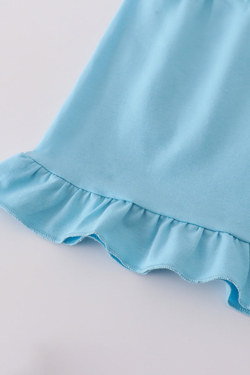 Blue petal meadow embroidery girl set - Giggles with Grace