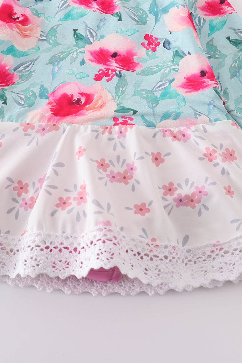 Blushing rose garden print girl one-piece leotard - Giggles with Grace