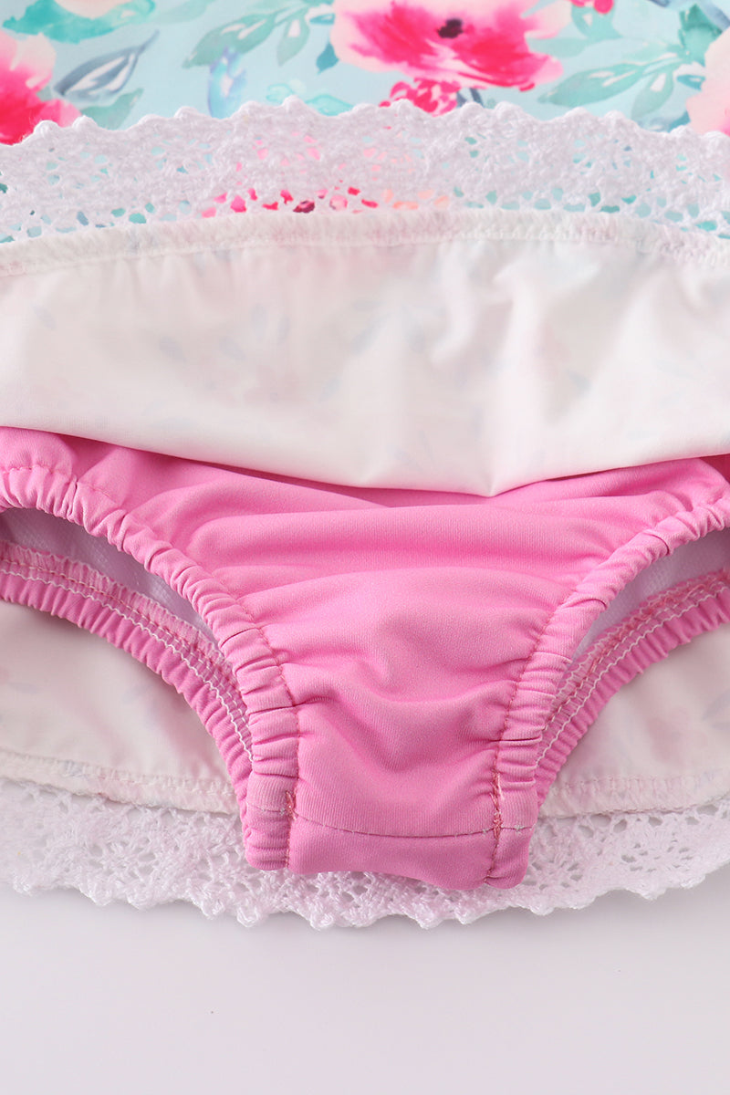 Blushing rose garden print girl one-piece leotard - Giggles with Grace