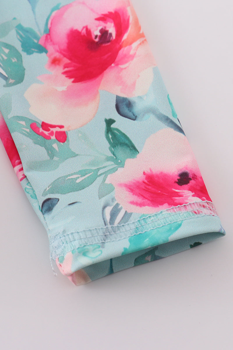 Blushing rose garden print girl one-piece leotard - Giggles with Grace