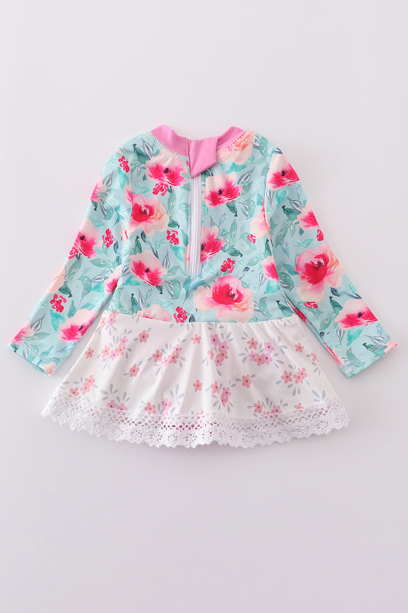 Blushing rose garden print girl one-piece leotard - Giggles with Grace