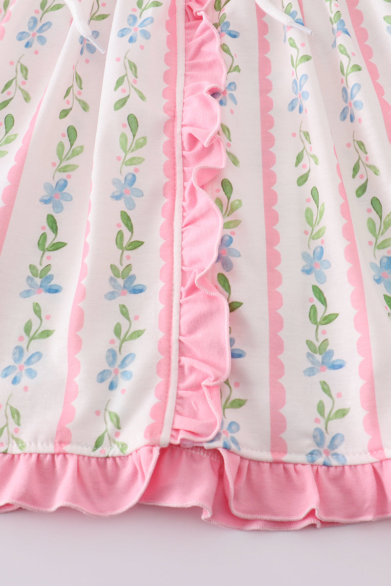 Pink floral print girl ruffle hoodie dress - Giggles with Grace