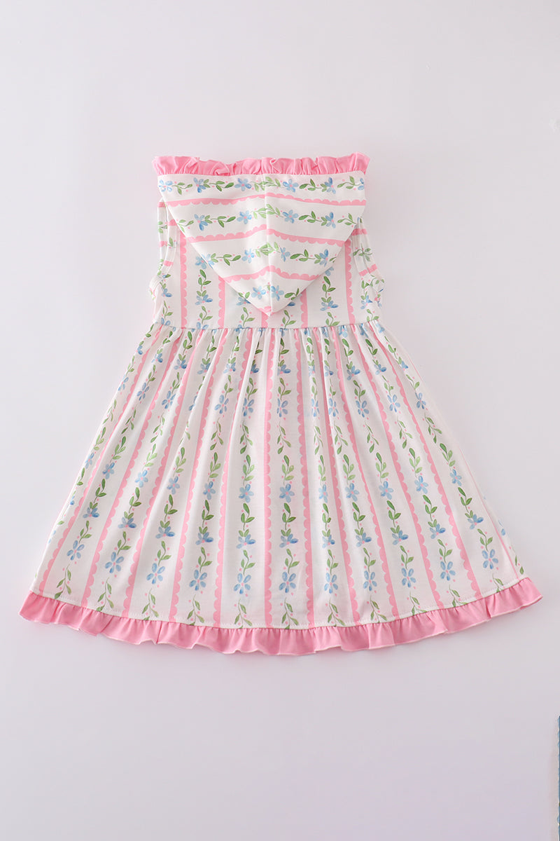 Pink floral print girl ruffle hoodie dress - Giggles with Grace