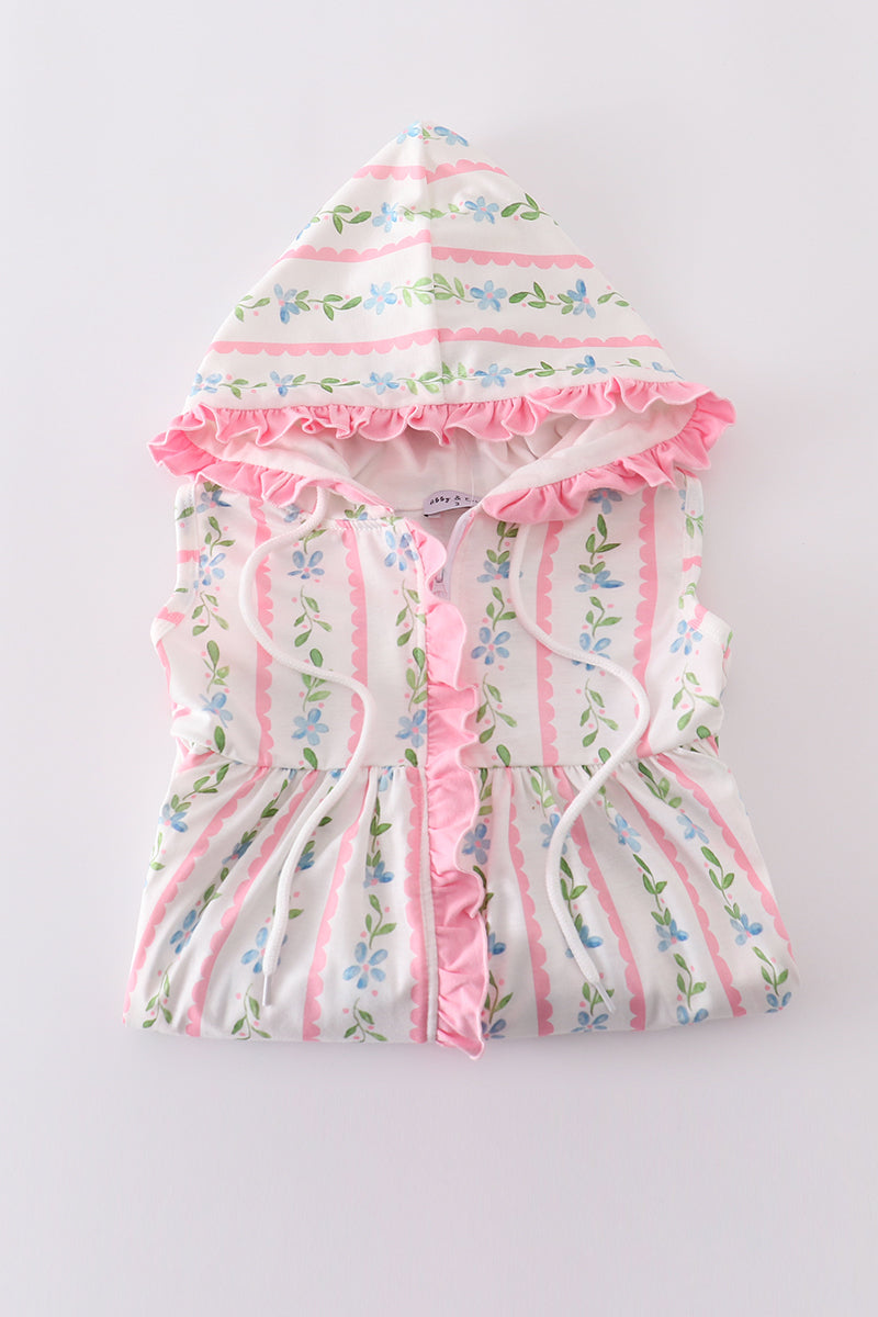 Pink floral print girl ruffle hoodie dress - Giggles with Grace