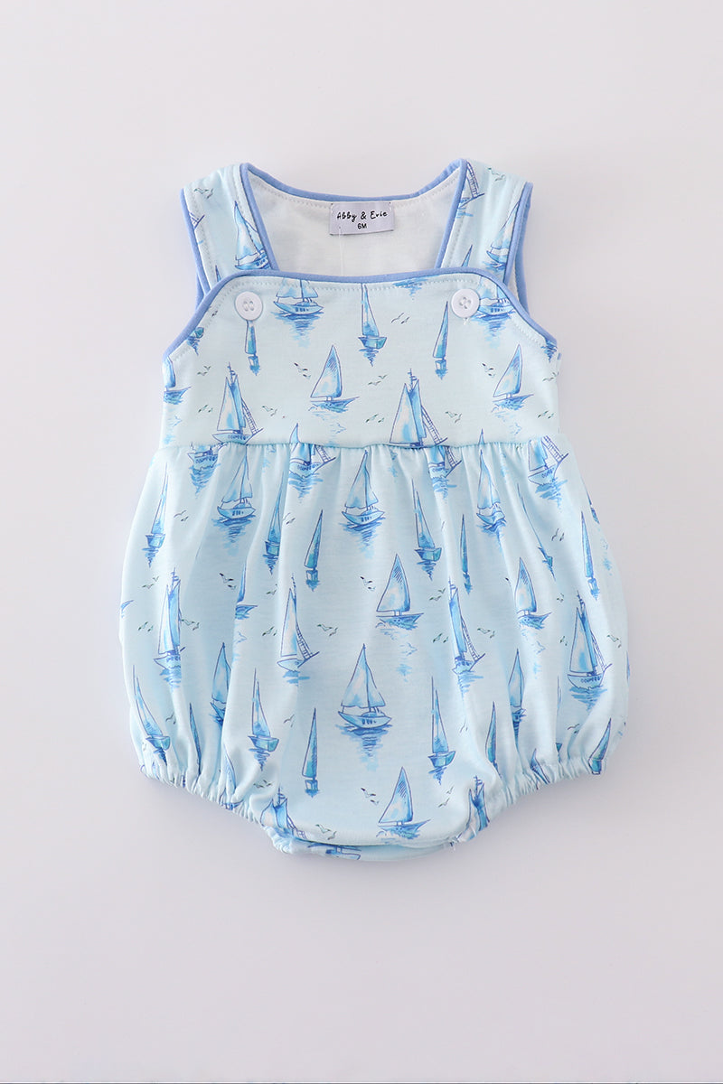 Blue sailboat print boy bubble - Giggles with Grace