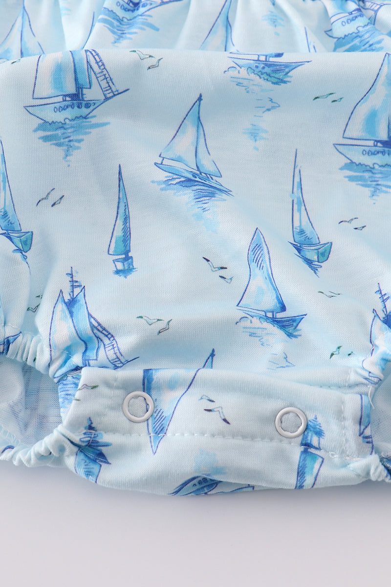 Blue sailboat print boy bubble - Giggles with Grace