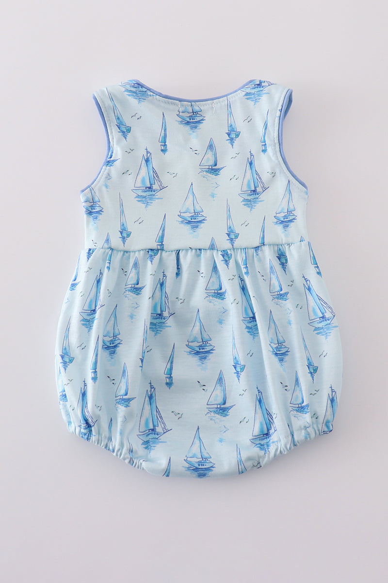 Blue sailboat print boy bubble - Giggles with Grace