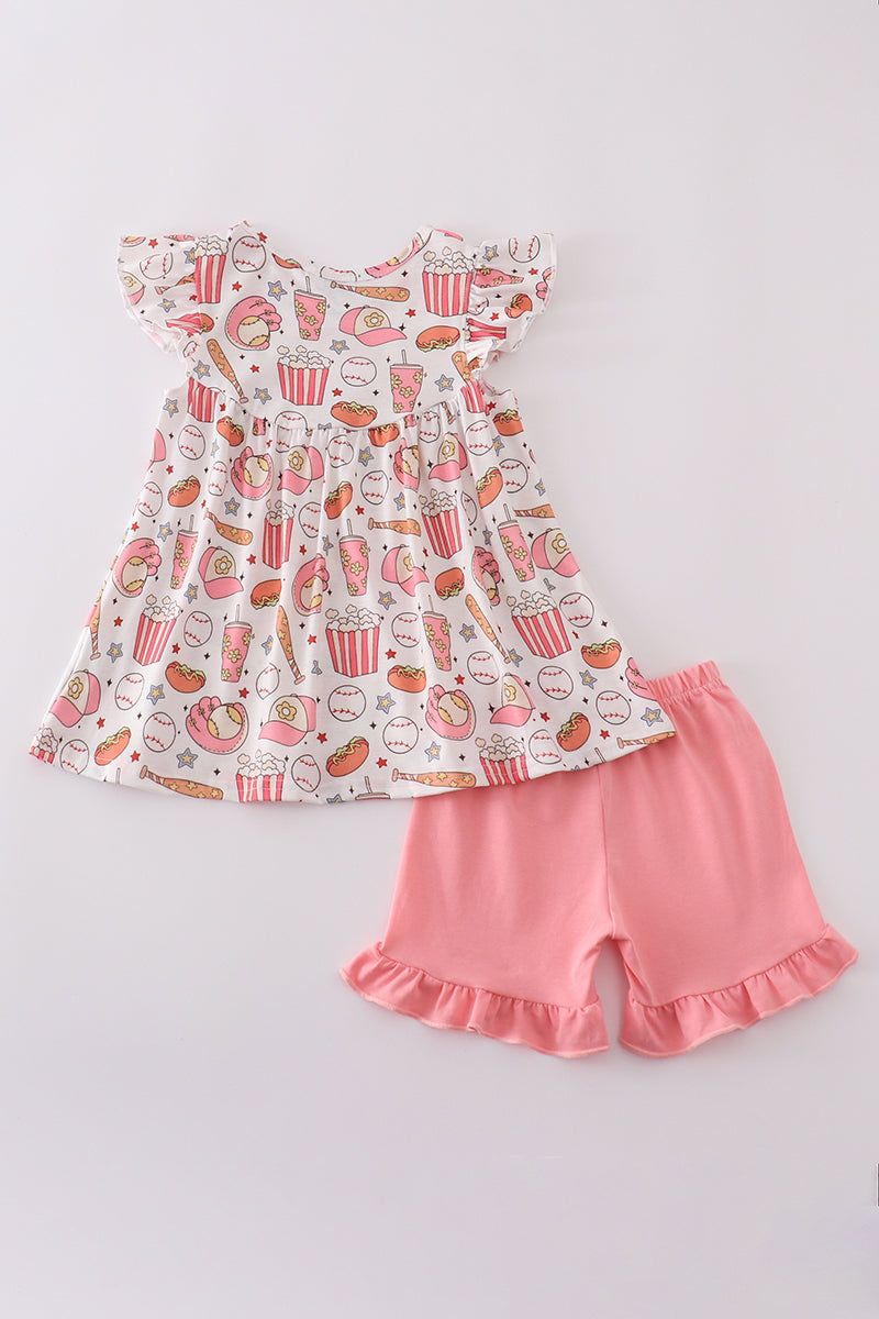 Pink baseball print girl set - Giggles with Grace
