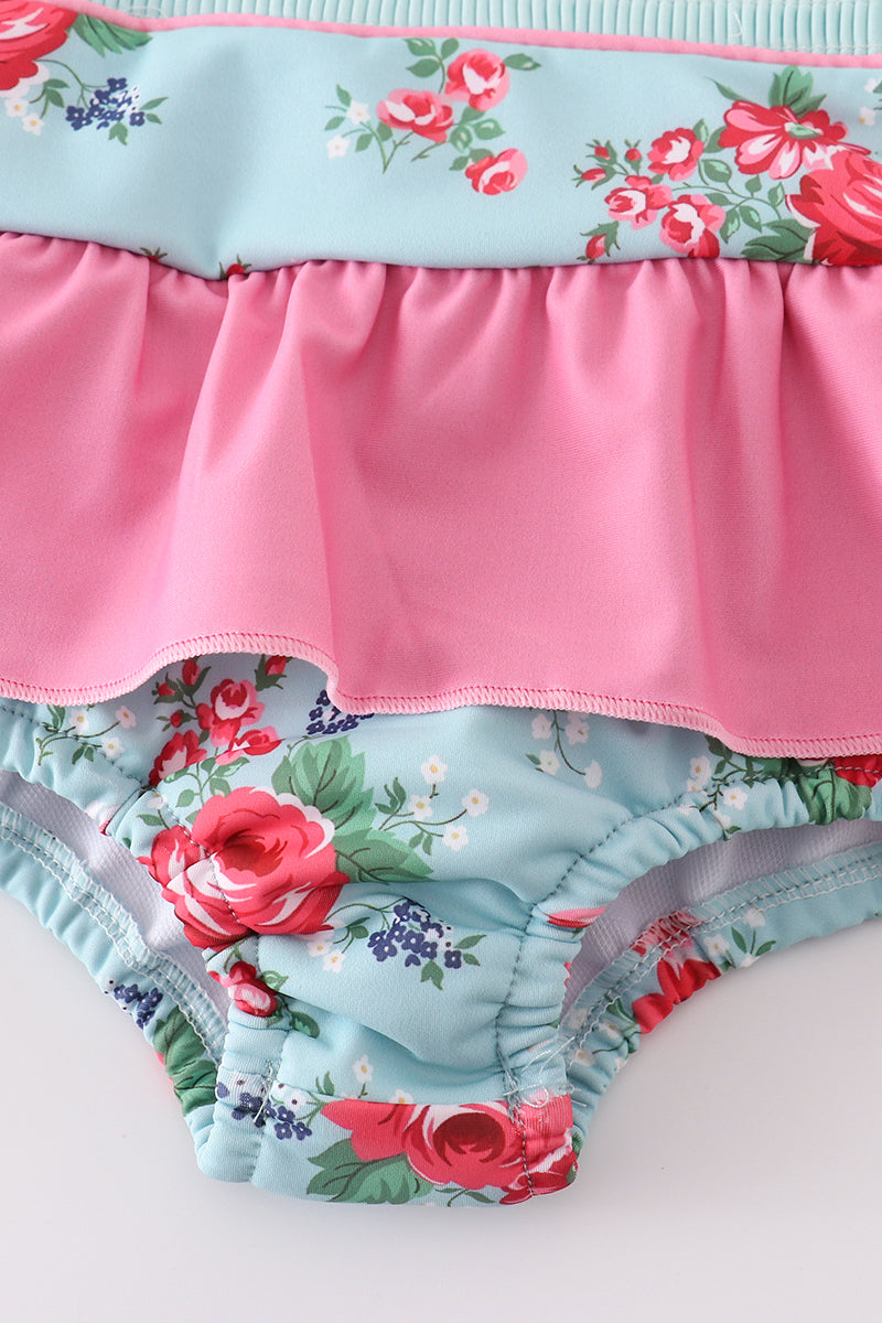 Rosebud bliss print smocked girl one-piece swimsuit - Giggles with Grace