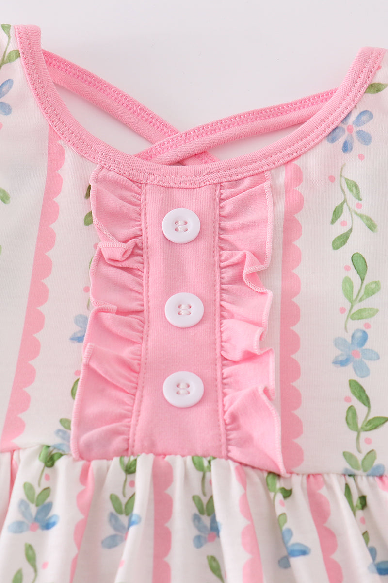 Pink floral print girl ruffle dress - Giggles with Grace