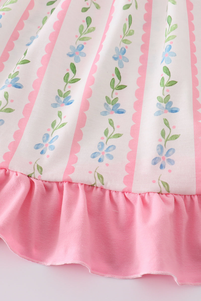 Pink floral print girl ruffle dress - Giggles with Grace