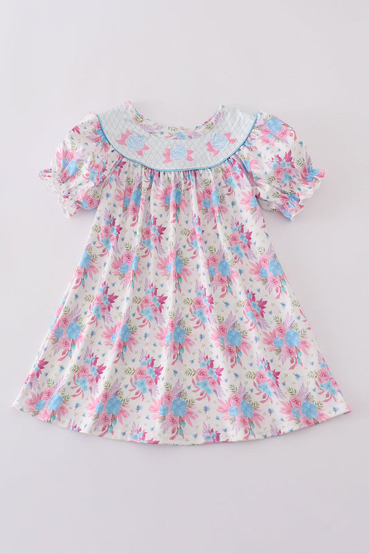 Blue petal meadow embroidery girl dress - Giggles with Grace