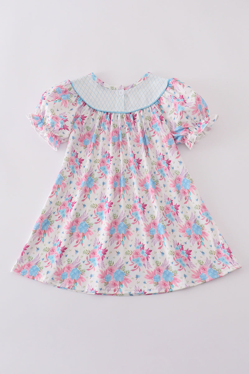 Blue petal meadow embroidery girl dress - Giggles with Grace