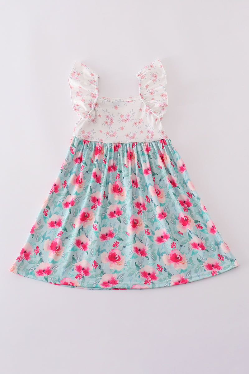 Blushing rose garden print girl dress - Giggles with Grace