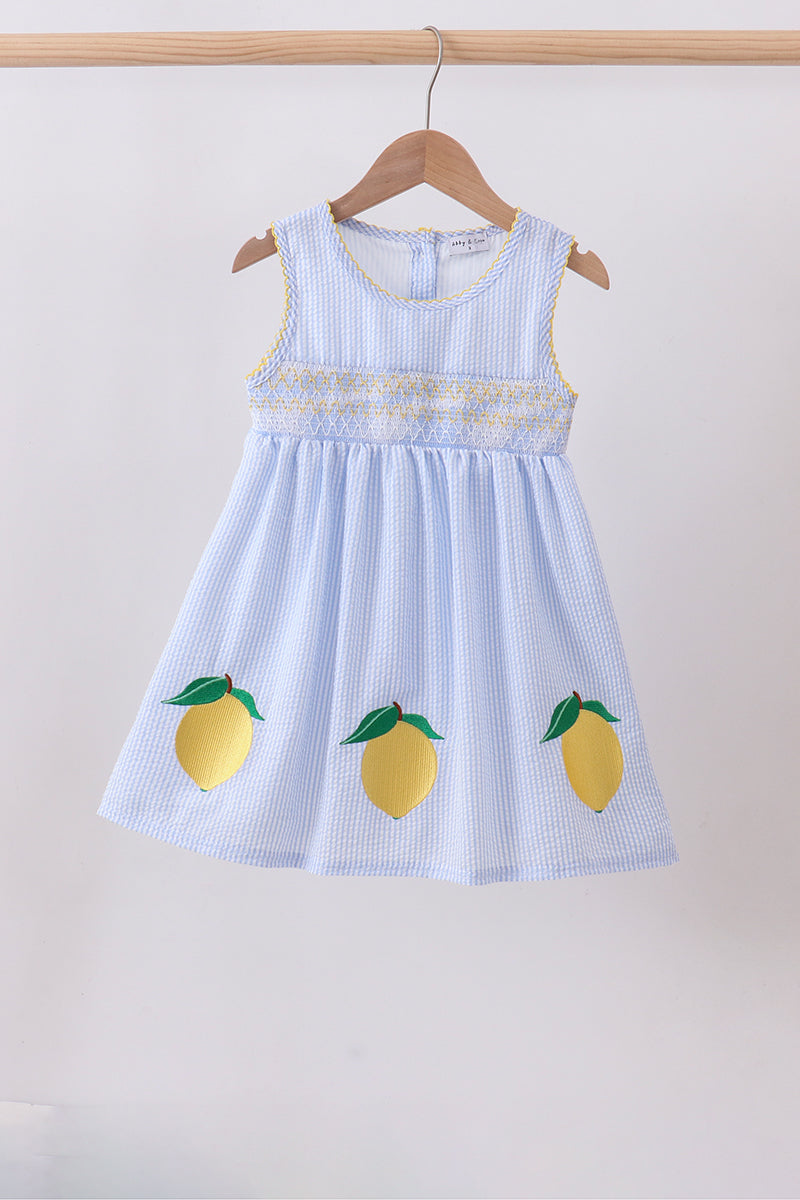 blue lemon dress Blue lemon embroidery seersucker dress