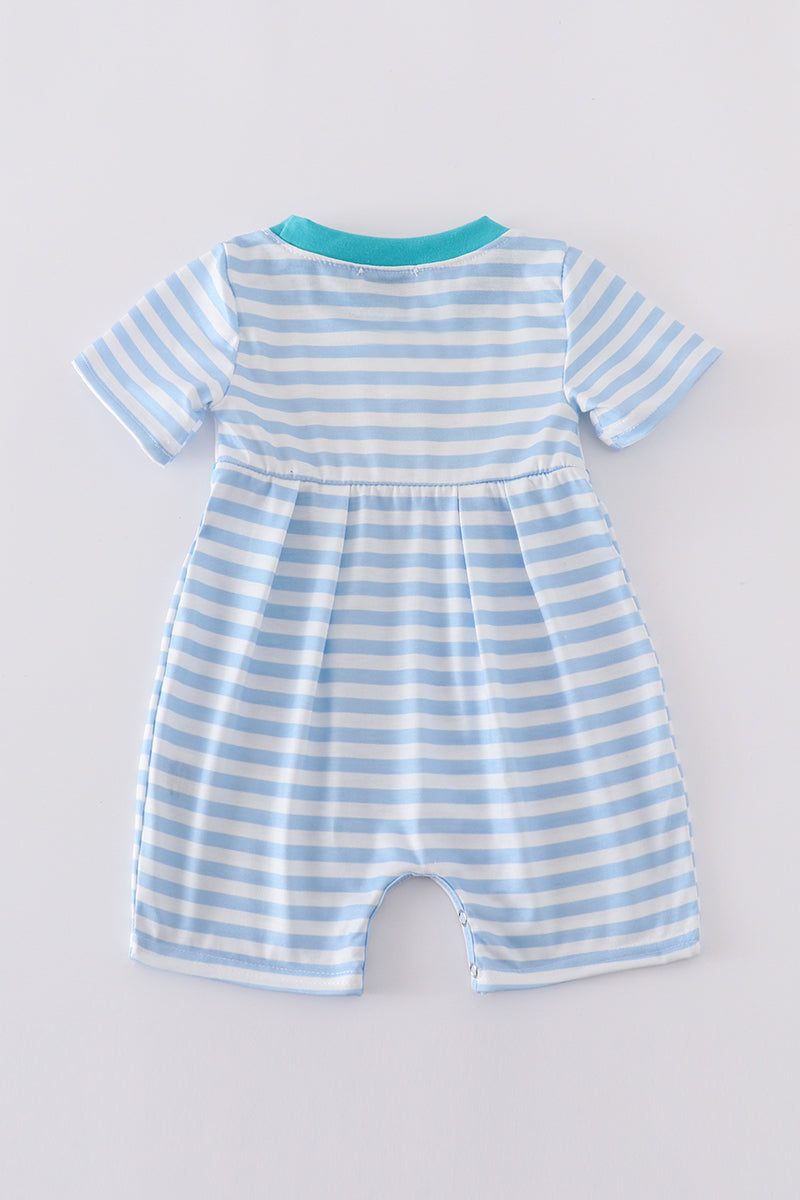 Blue stripe helicopter embroidery smocked boy romper - Giggles with Grace