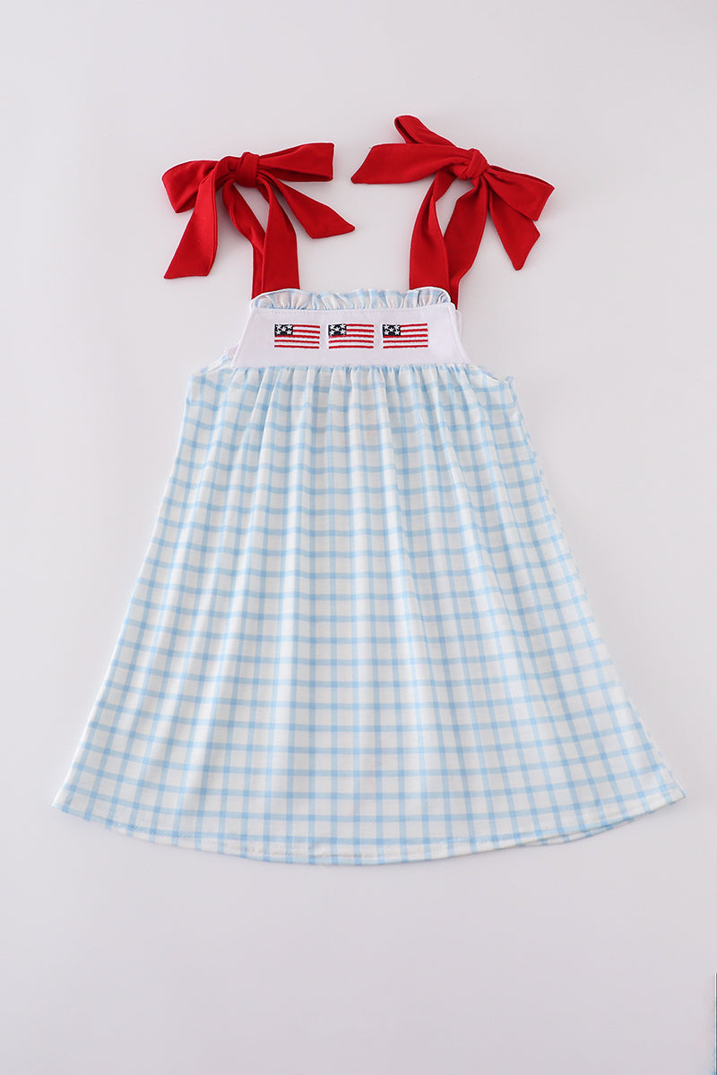 Blue flag embroidery dress - Giggles with Grace