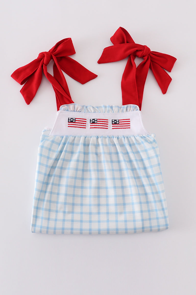 Blue flag embroidery dress - Giggles with Grace