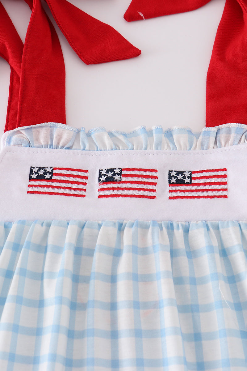 Blue flag embroidery dress - Giggles with Grace