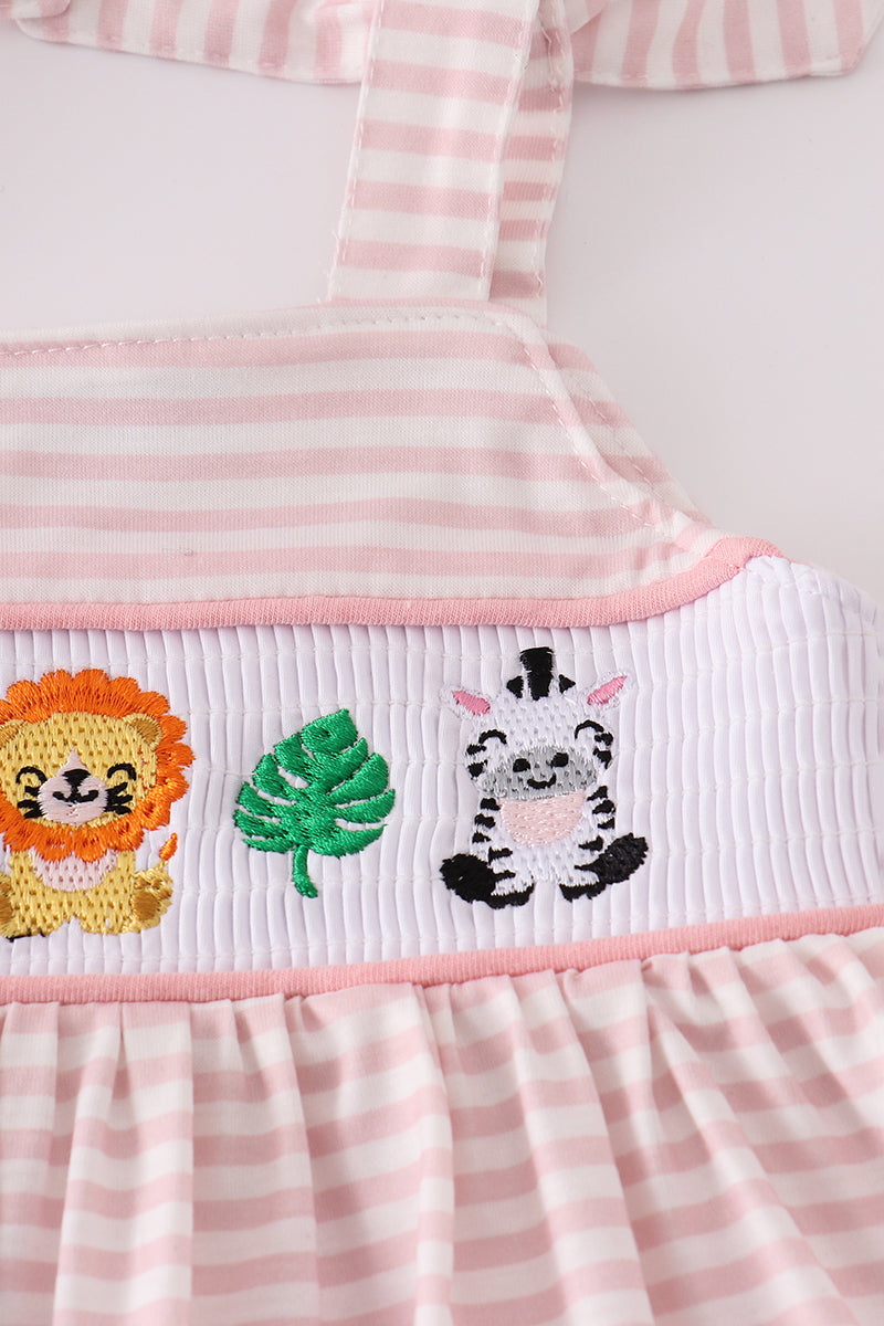Pink stripe animal embroidery smocked bloomer set - Giggles with Grace
