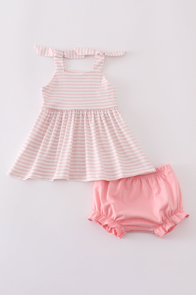 Pink stripe animal embroidery smocked bloomer set - Giggles with Grace
