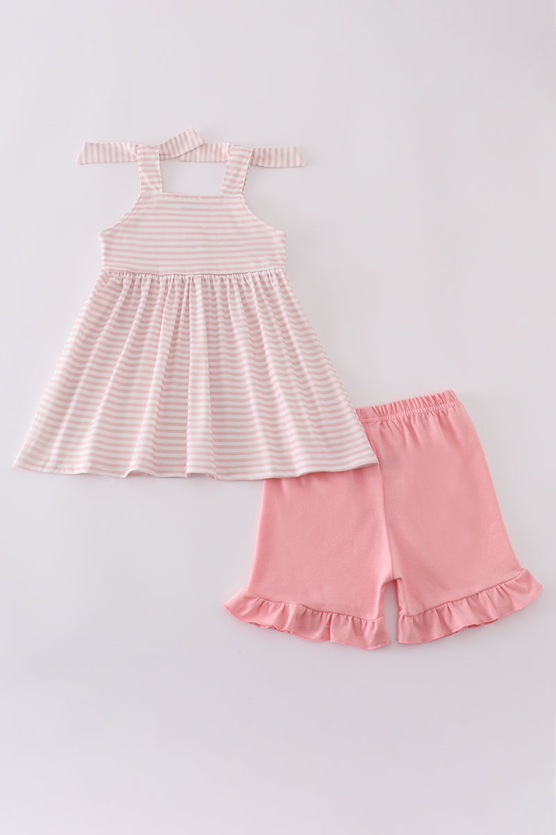 Pink stripe animal embroidery smocked set - Giggles with Grace