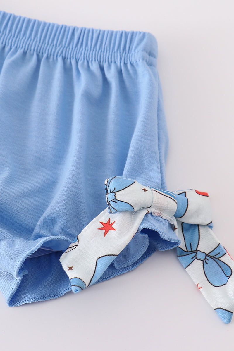 Bow trellis print embroidery ruffle bloomer set - Giggles with Grace