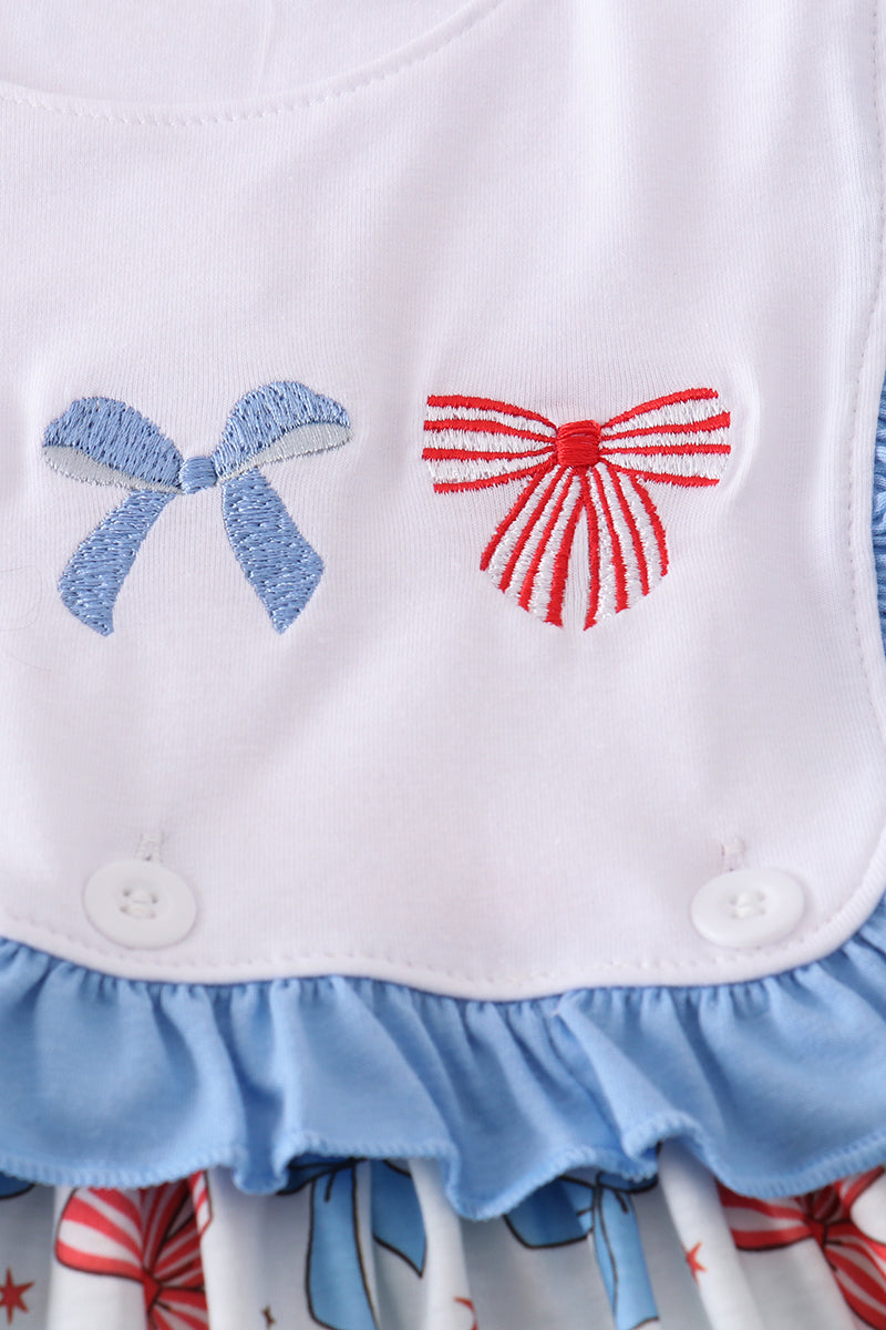 Bow trellis print embroidery ruffle dress - Giggles with Grace