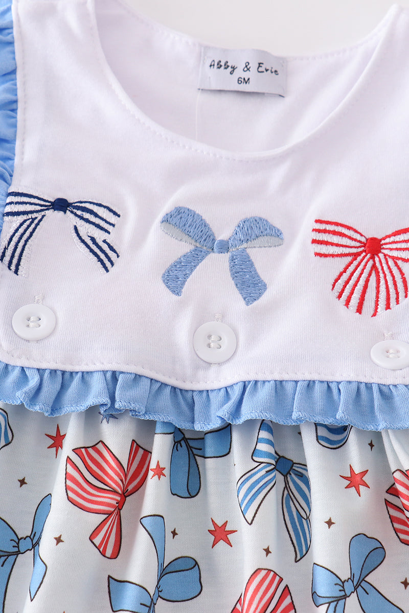 Bow trellis print embroidery ruffle dress - Giggles with Grace