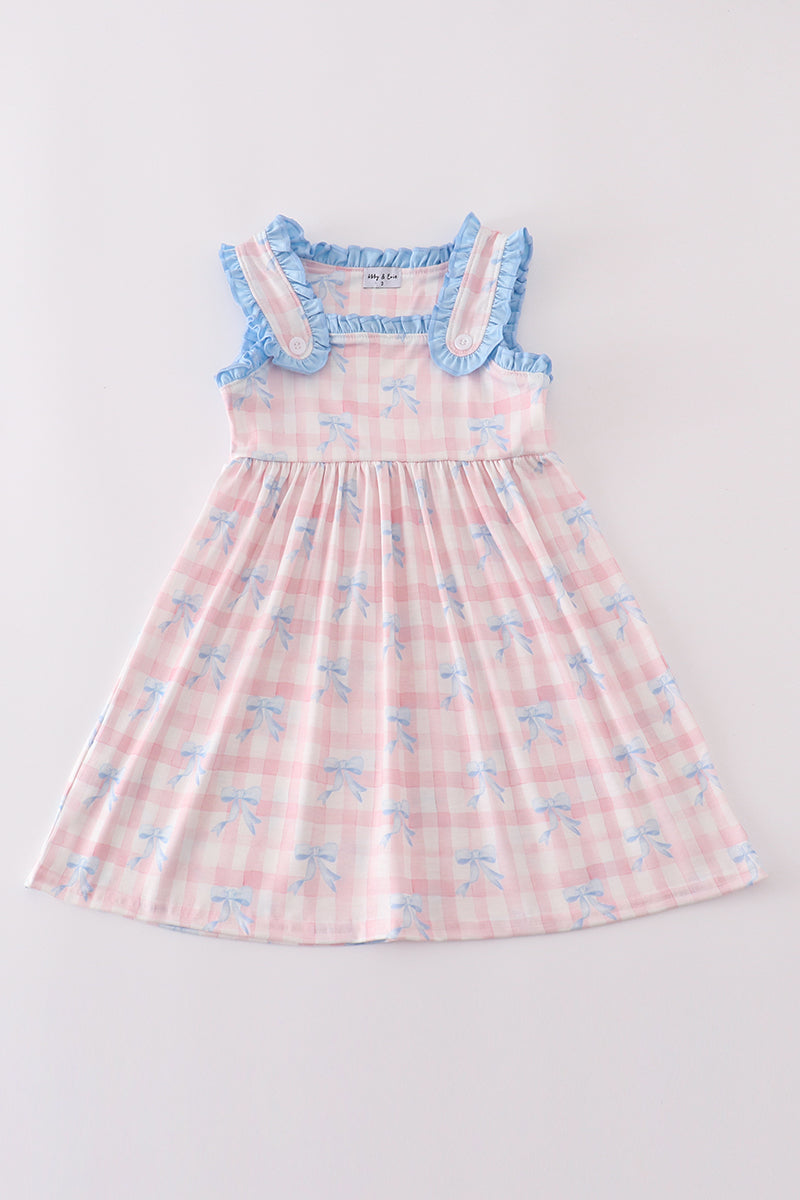 Pink plaid bow print gingham dress - Giggles with Grace