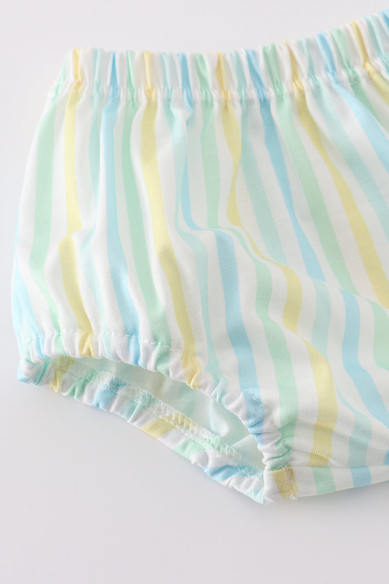 Yellow stripe animal embroidery smocked bloomer set - Giggles with Grace