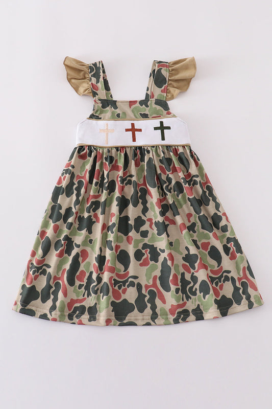Camouflage cross embroidery dress - Giggles with Grace