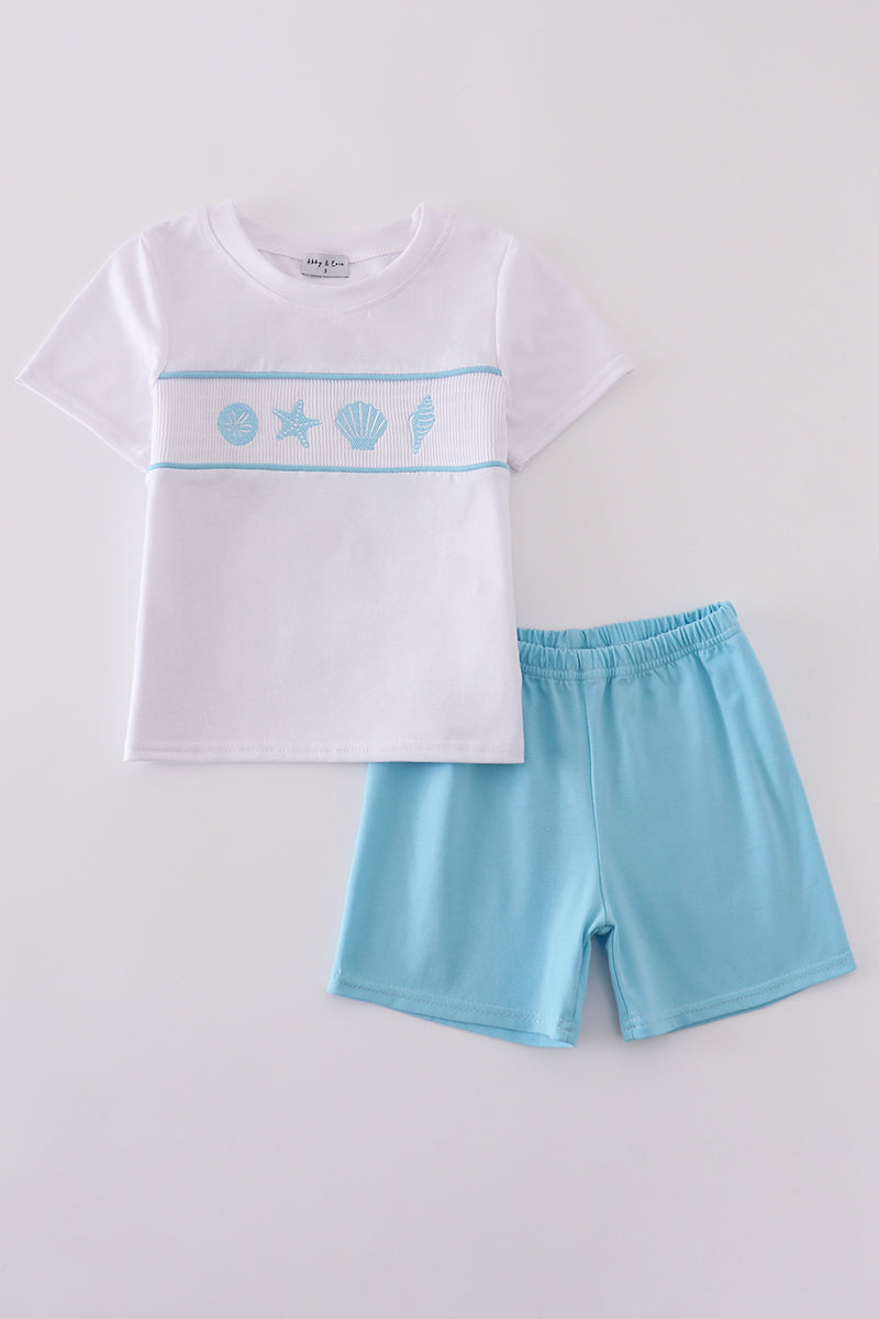 White starfish embroidery smocked set - Giggles with Grace