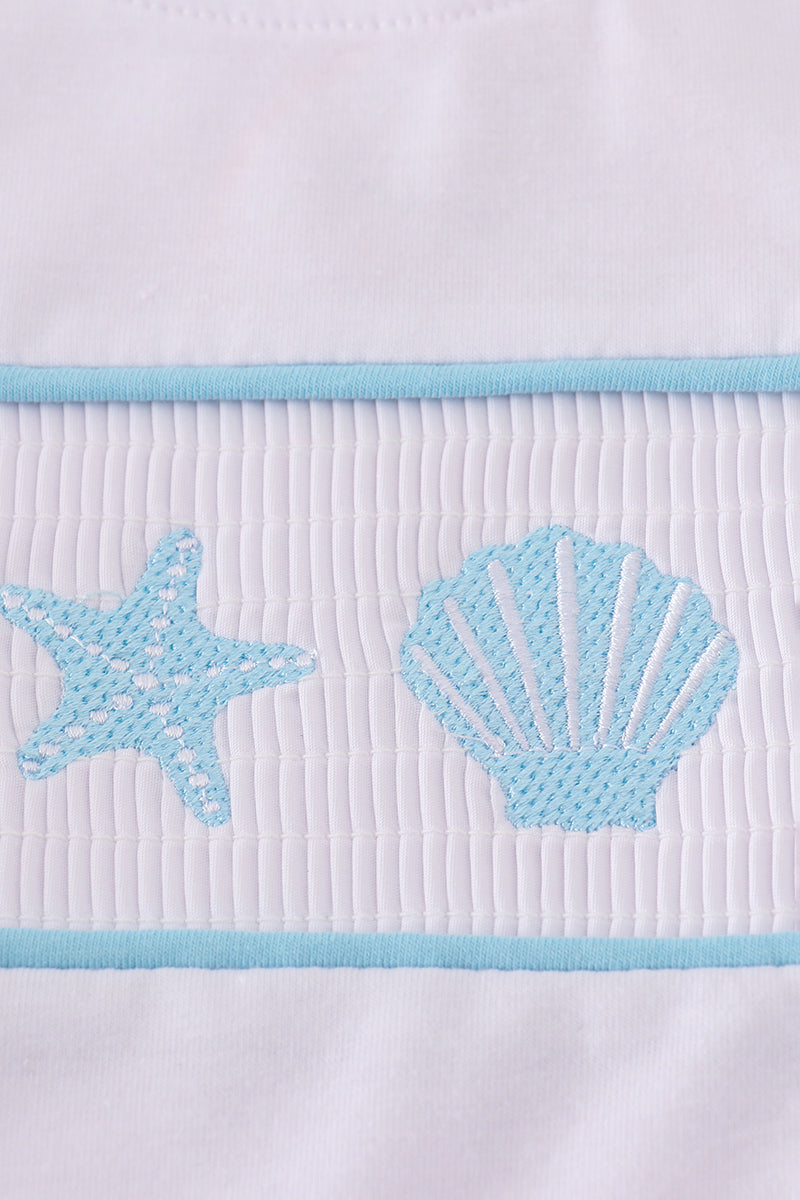 White starfish embroidery smocked set - Giggles with Grace