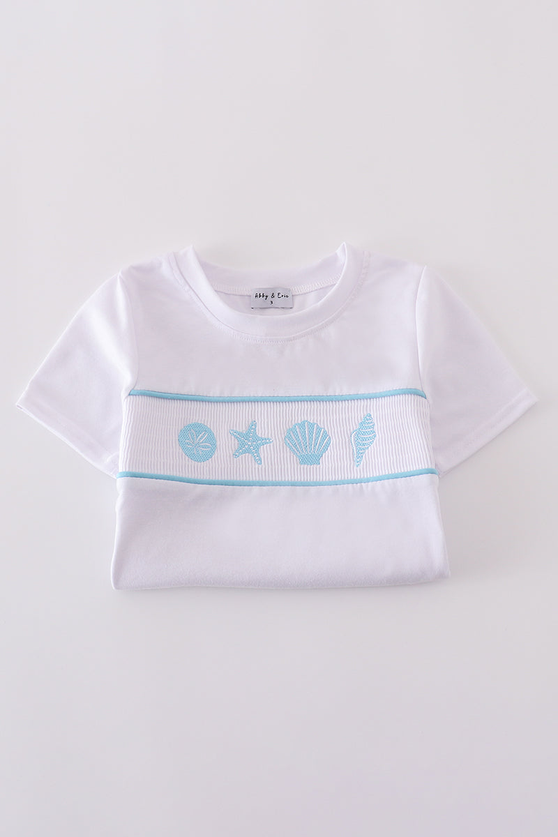 White starfish embroidery smocked set - Giggles with Grace